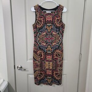 Joseph Ribkoff Paisley Sequin Sheath Dress Multi Color Sleeveless Size 12
